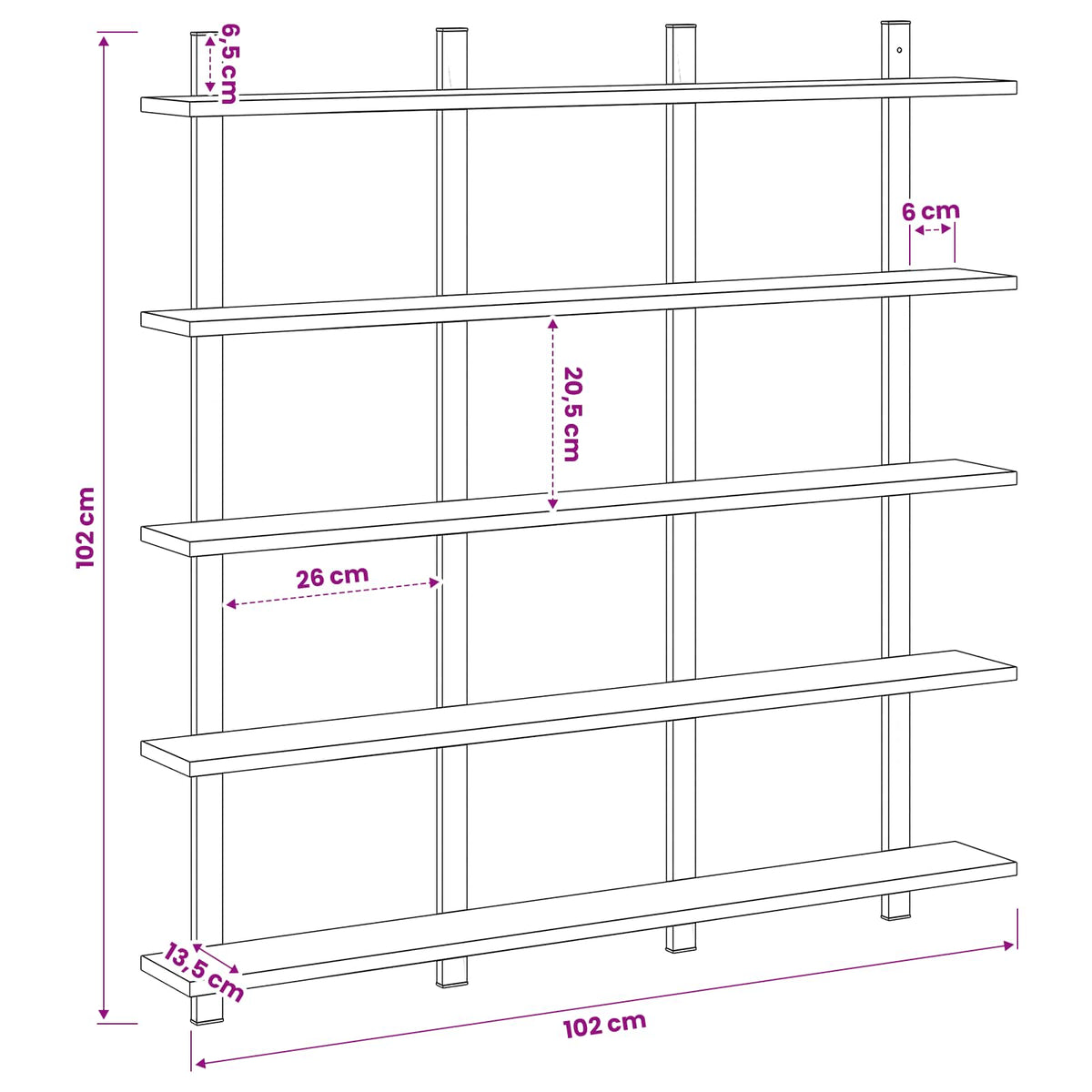 vidaXL Wall Shelf Sonoma Oak 102 x 13.5 x 102 cm Engineered Wood