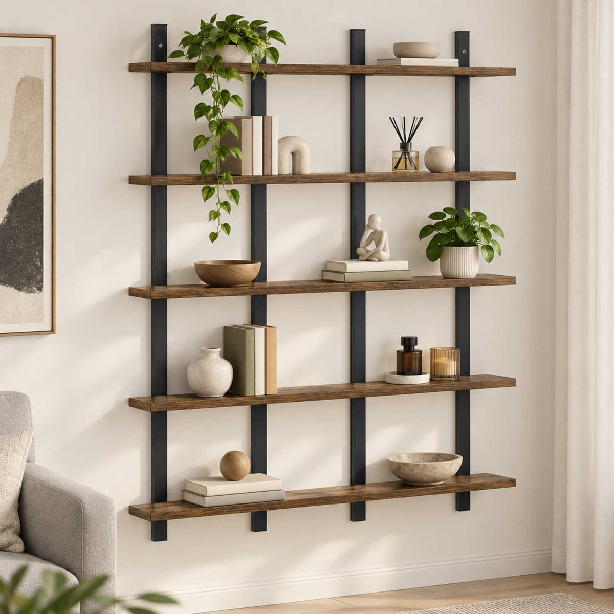 vidaXL Wall Shelf Smoked Oak 102 x 13.5 x 102 cm Engineered Wood