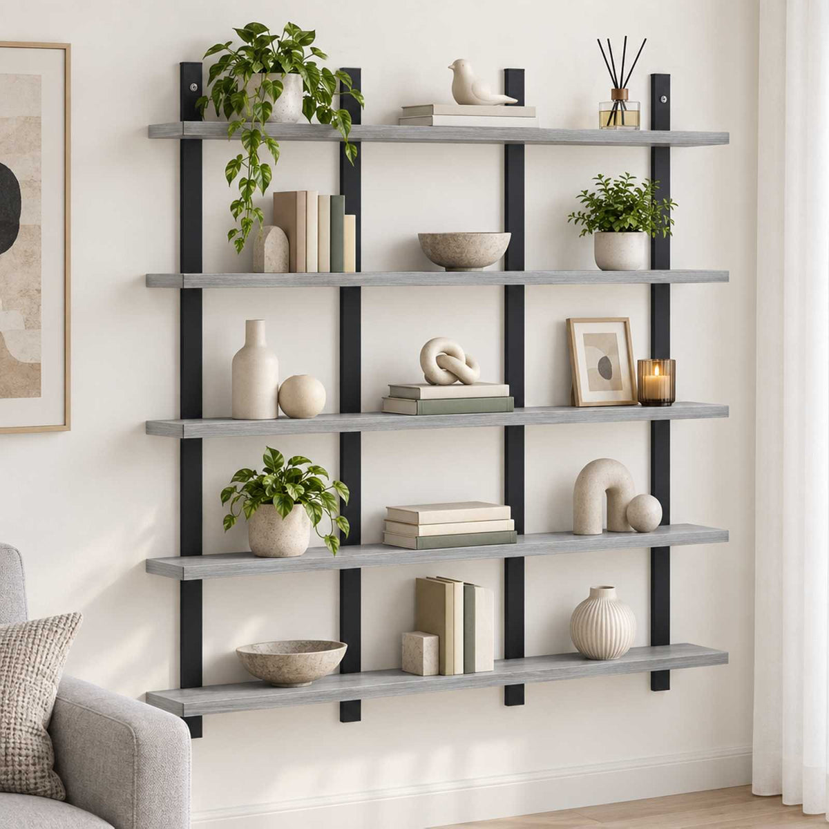 vidaXL Wall Shelf Grey Sonoma 102 x 13.5 x 102 cm Engineered Wood