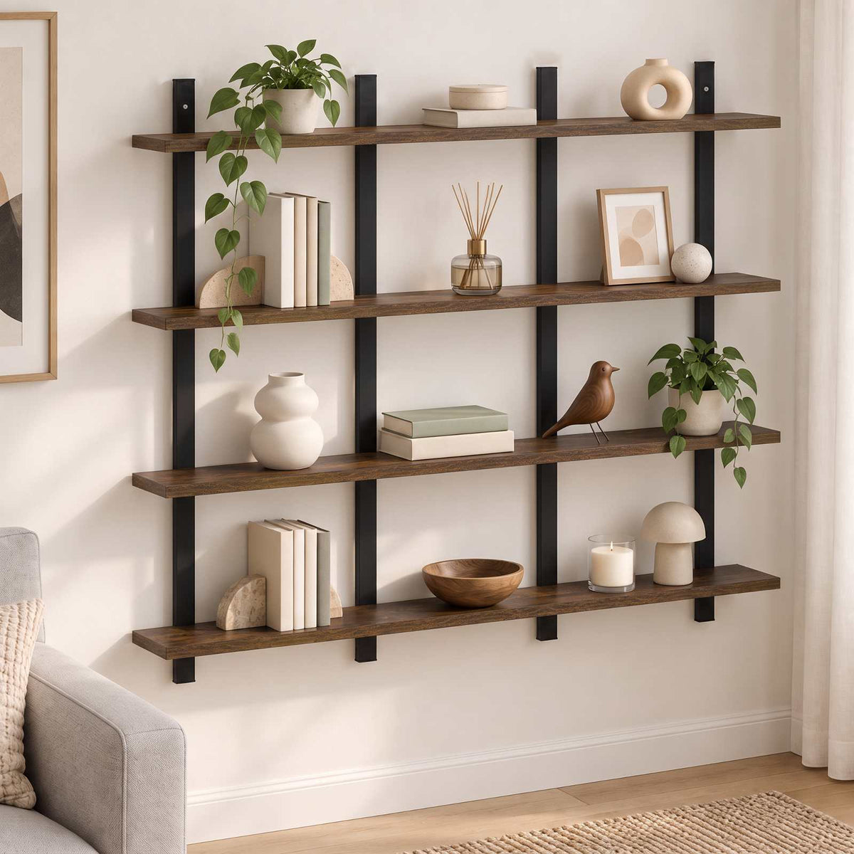 vidaXL Wall Shelf Smoked Oak 102 x 13.5 x 80 cm Engineered Wood