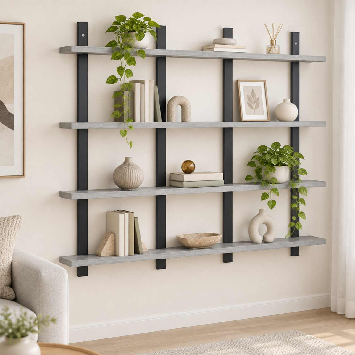 vidaXL Wall Shelf Grey Sonoma 102 x 13.5 x 80 cm Engineered Wood