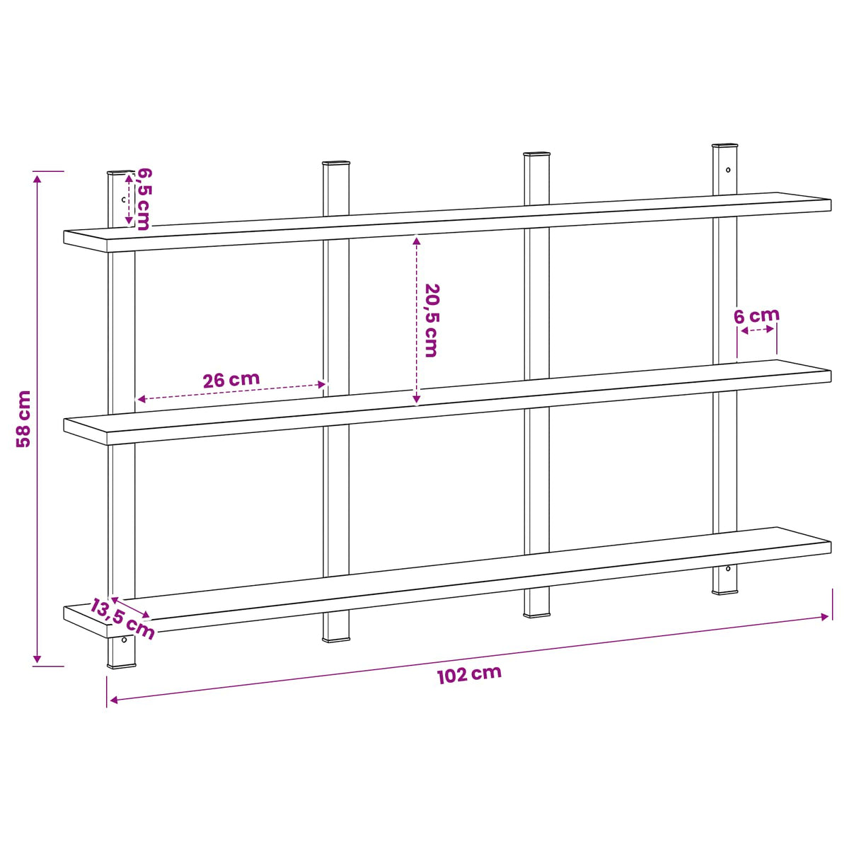 vidaXL Wall Shelf Smoked Oak 102 x 13.5 x 58 cm Engineered Wood