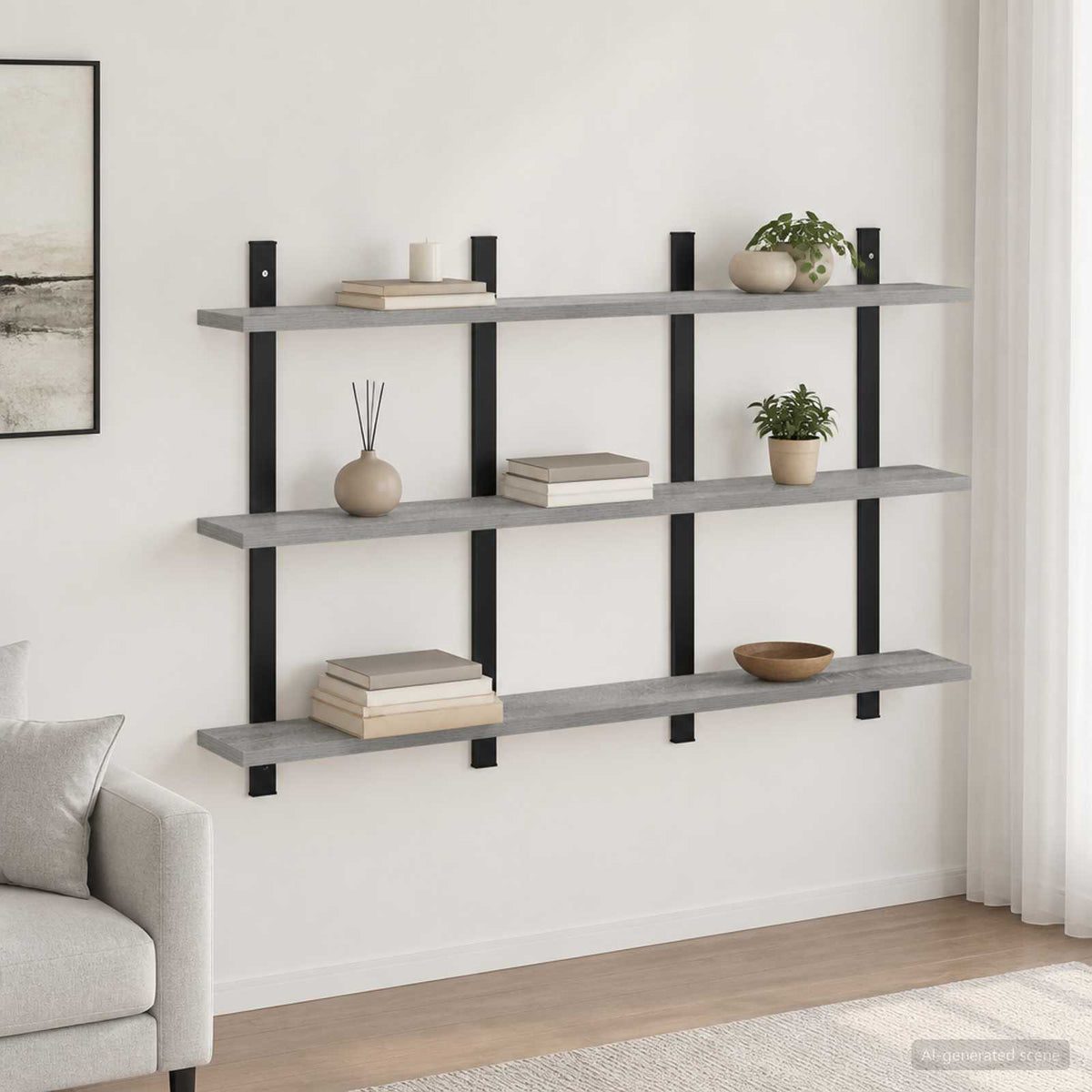 vidaXL Wall Shelf Grey Sonoma 102 x 13.5 x 58 cm Engineered Wood
