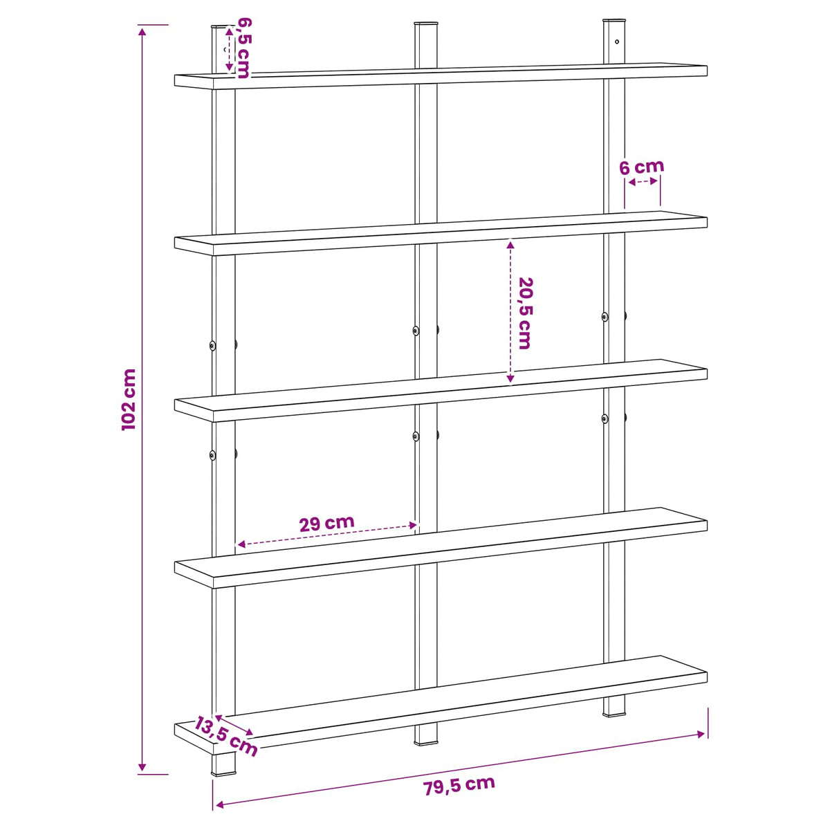 vidaXL Wall Shelf Black Oak 79.5 x 13.5 x 102 cm Engineered Wood