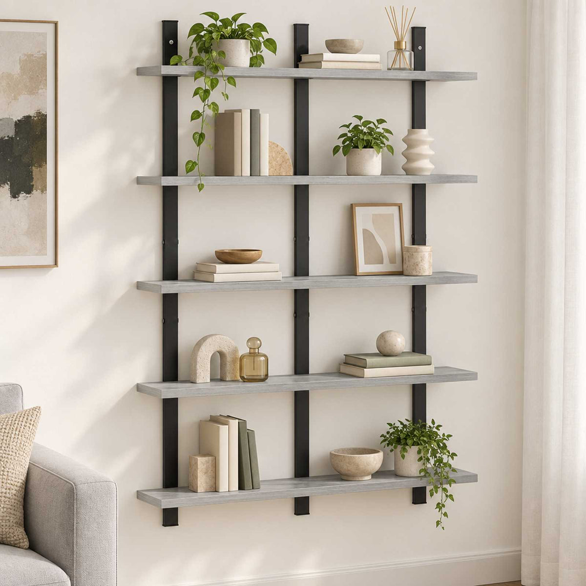 vidaXL Wall Shelf Grey Sonoma 79.5 x 13.5 x 102 cm Engineered Wood