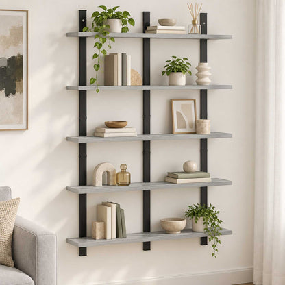 vidaXL Wall Shelf Grey Sonoma 79.5 x 13.5 x 102 cm Engineered Wood