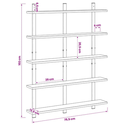 vidaXL Wall Shelf Grey Sonoma 79.5 x 13.5 x 102 cm Engineered Wood