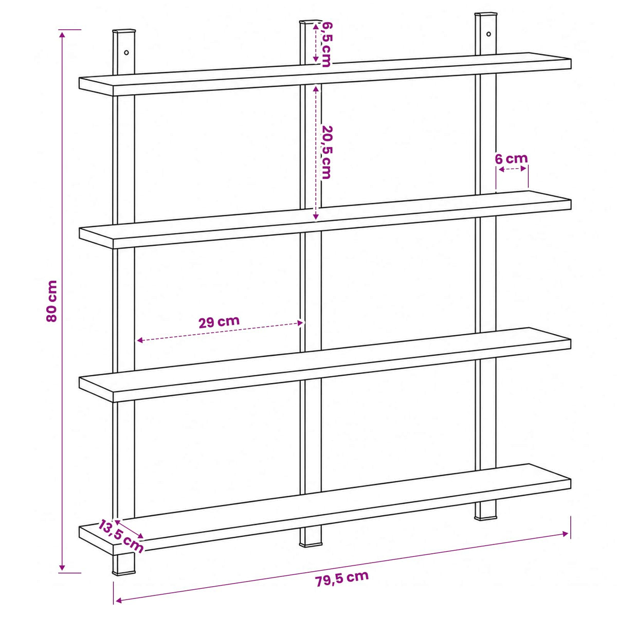 vidaXL Wall Shelf Sonoma Oak 79.5 x 13.5 x 80 cm Engineered Wood