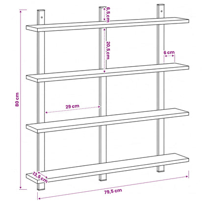 vidaXL Wall Shelf Sonoma Oak 79.5 x 13.5 x 80 cm Engineered Wood