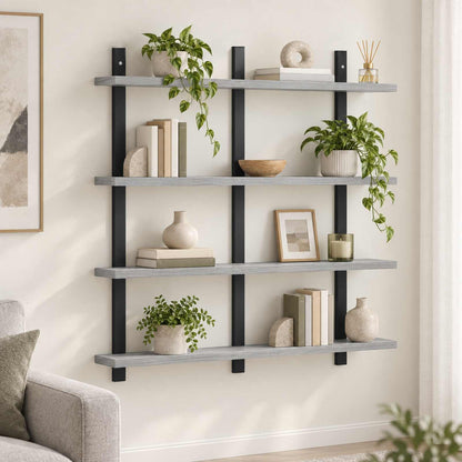 vidaXL Wall Shelf Grey Sonoma 79.5 x 13.5 x 80 cm Engineered Wood