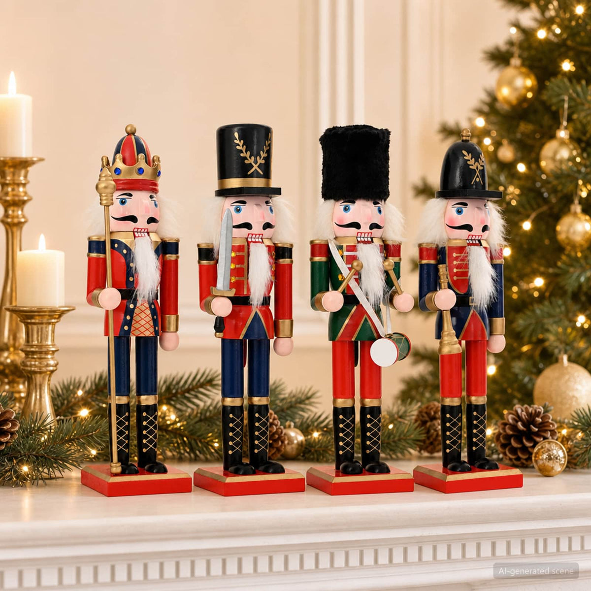 vidaXL Christmas Nutcracker TURKU 4 pcs Red and Black 30 cm