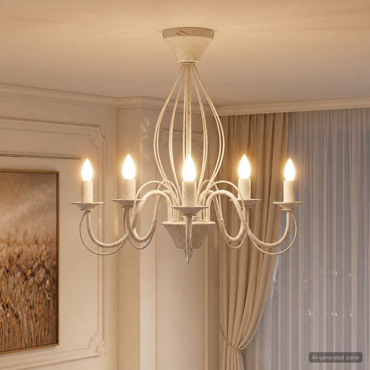 vidaXL Chandelier E14 Metal Antique White Ø 52 x 47 cm