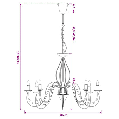 vidaXL Adjustable Chandelier E14 Metal Black Ø 78 x 101 cm