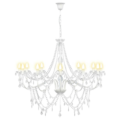 vidaXL Adjustable Chandelier with Beads E14 Metal and Acrylic White