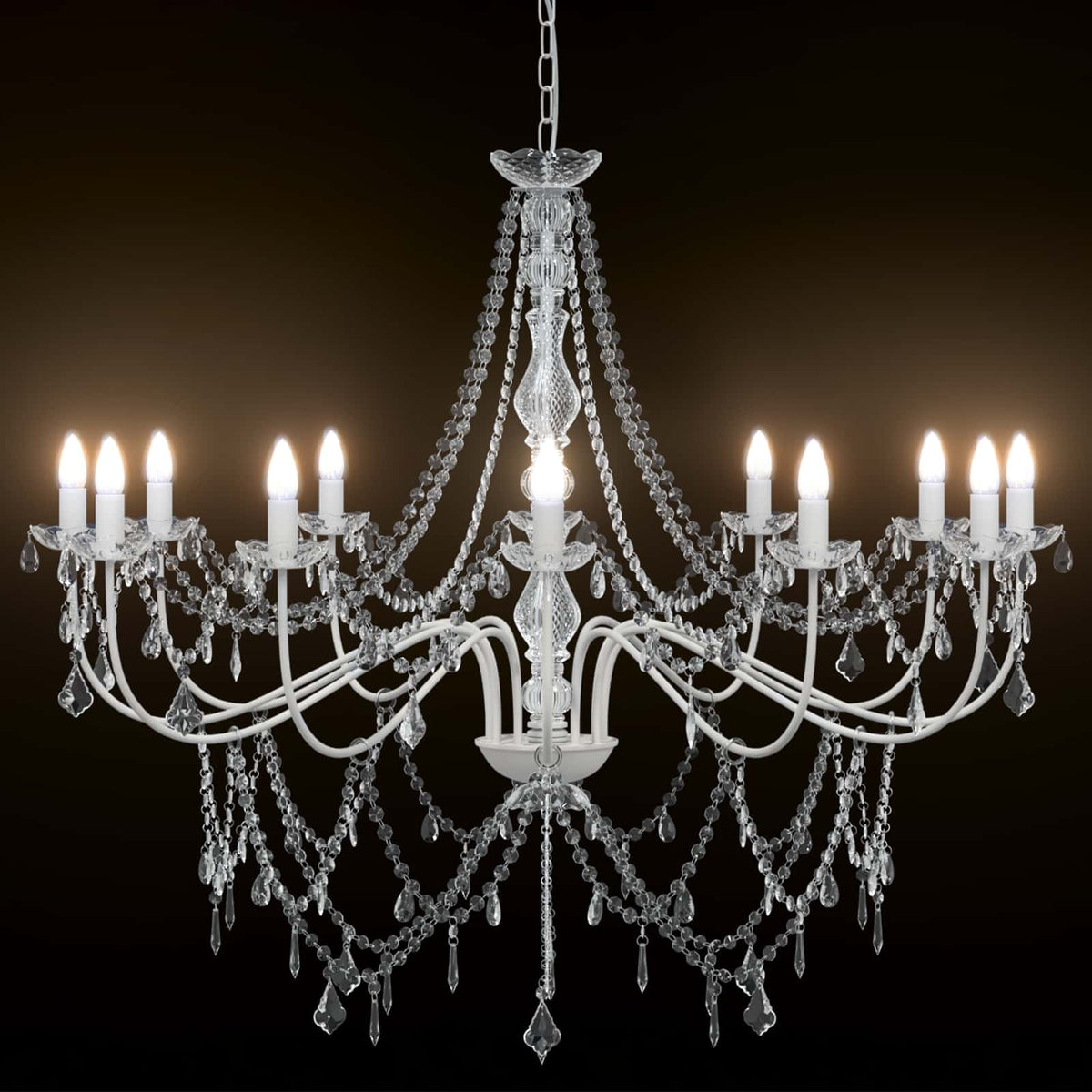vidaXL Adjustable Chandelier with Beads E14 Metal and Acrylic White