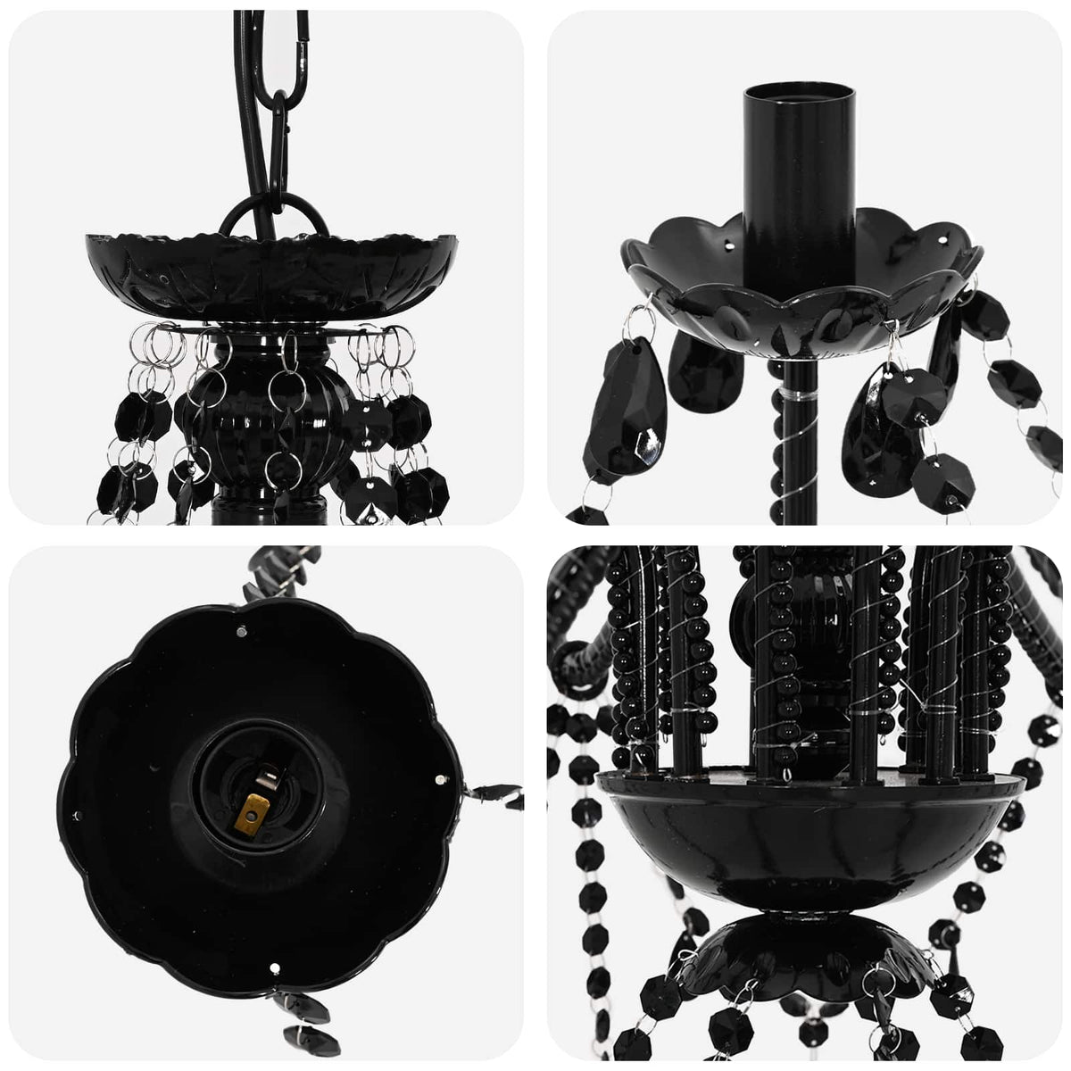 vidaXL Adjustable Chandelier with Beads E14 Metal and Acrylic Black