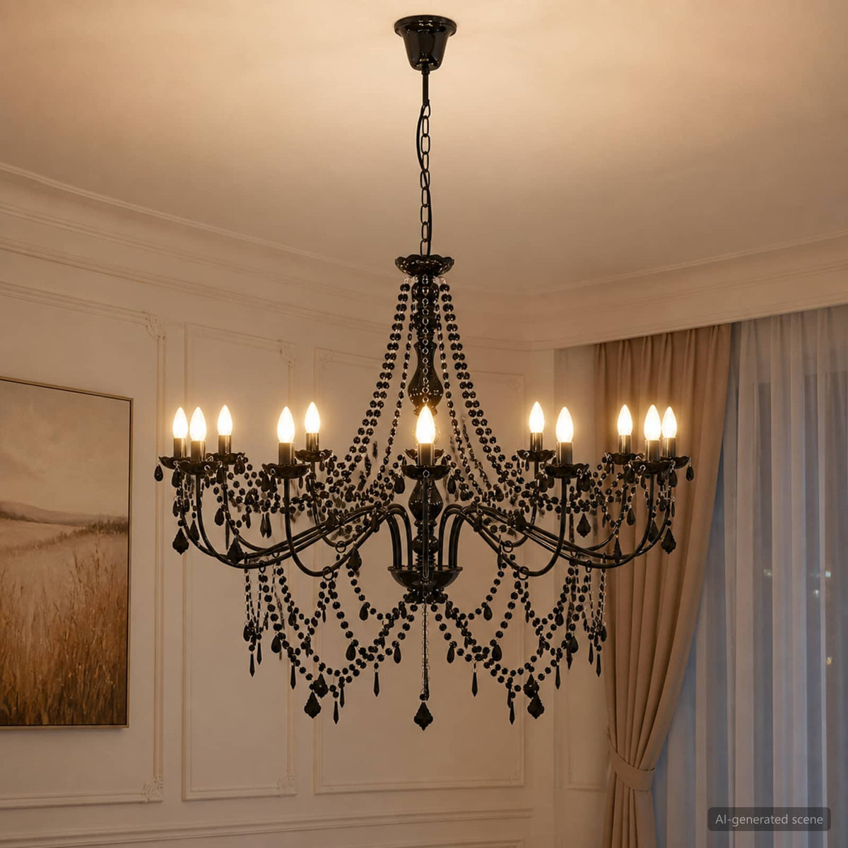 vidaXL Adjustable Chandelier with Beads E14 Metal and Acrylic Black