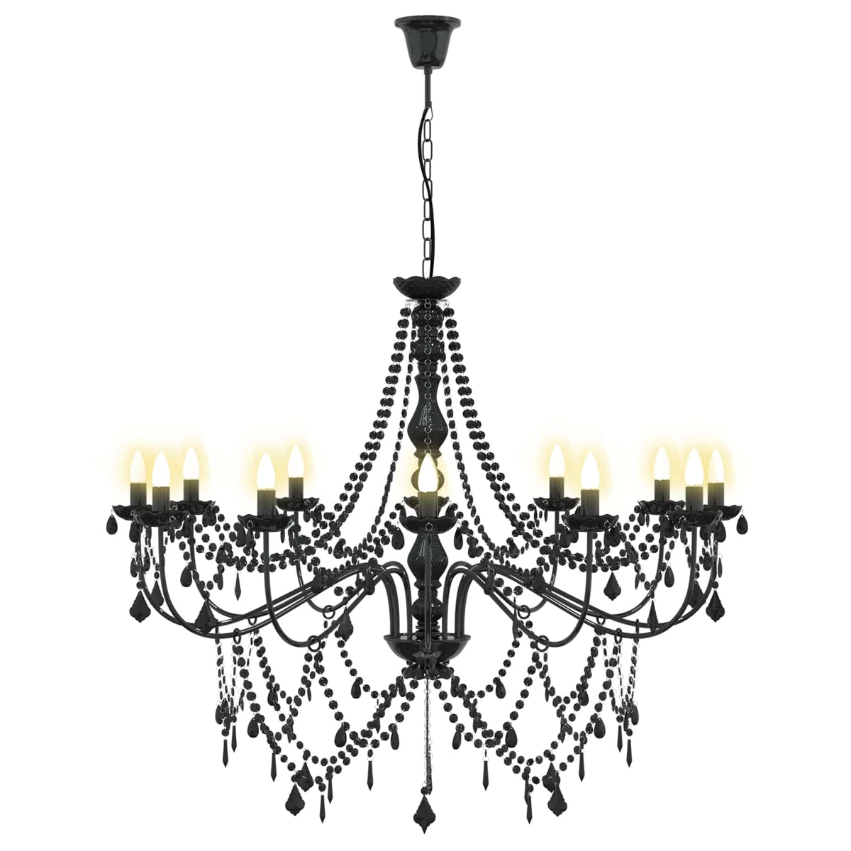 vidaXL Adjustable Chandelier with Beads E14 Metal and Acrylic Black