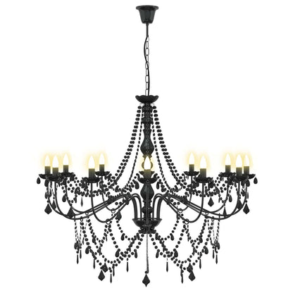 vidaXL Adjustable Chandelier with Beads E14 Metal and Acrylic Black
