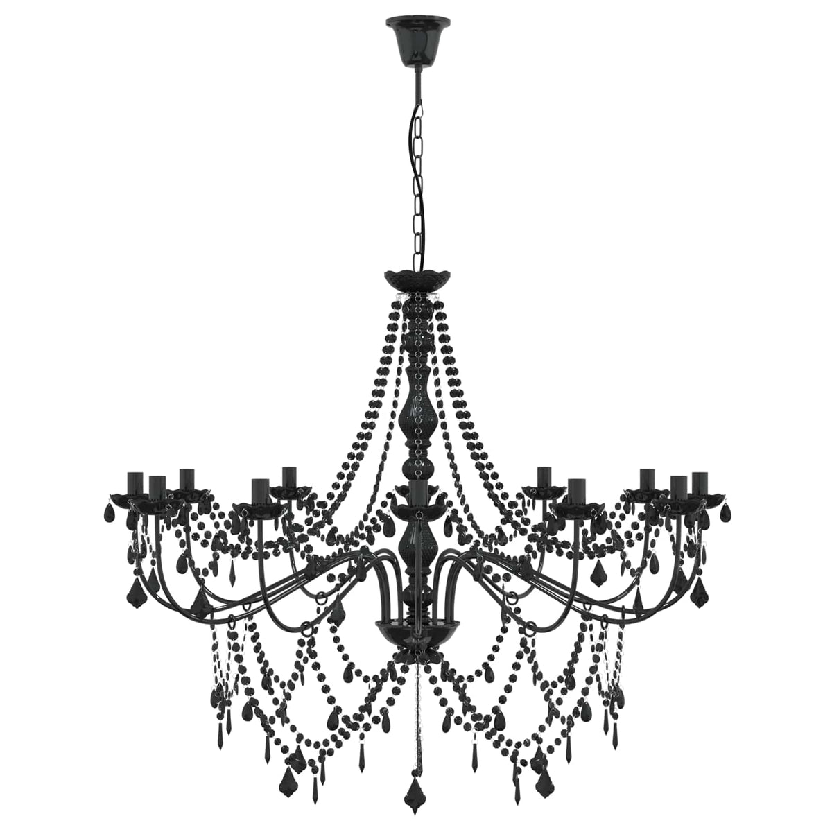 vidaXL Adjustable Chandelier with Beads E14 Metal and Acrylic Black