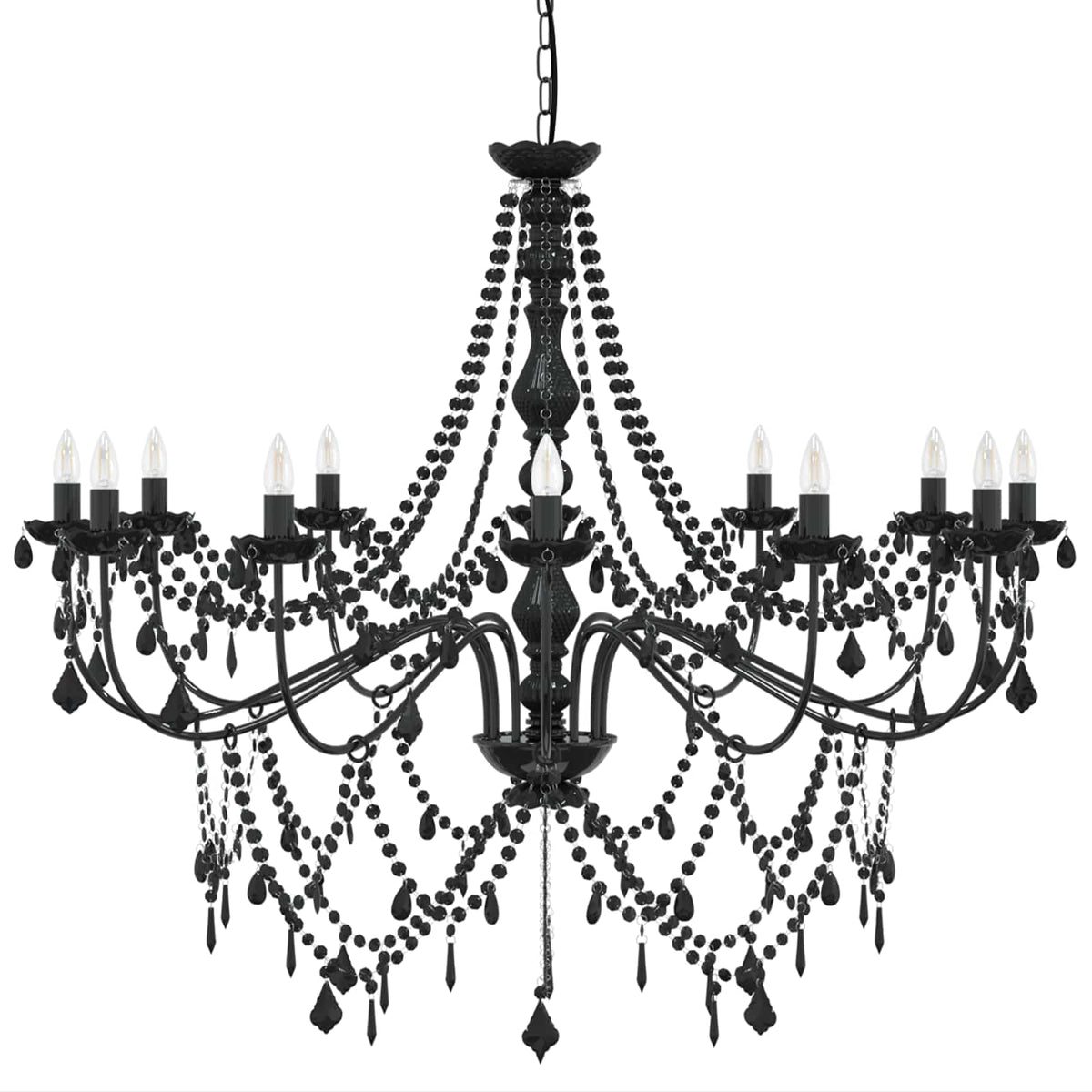 vidaXL Adjustable Chandelier with Beads E14 Metal and Acrylic Black