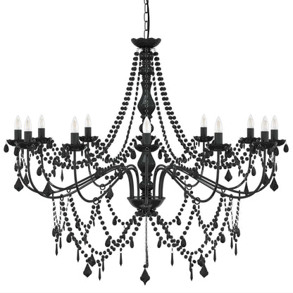 vidaXL Adjustable Chandelier with Beads E14 Metal and Acrylic Black