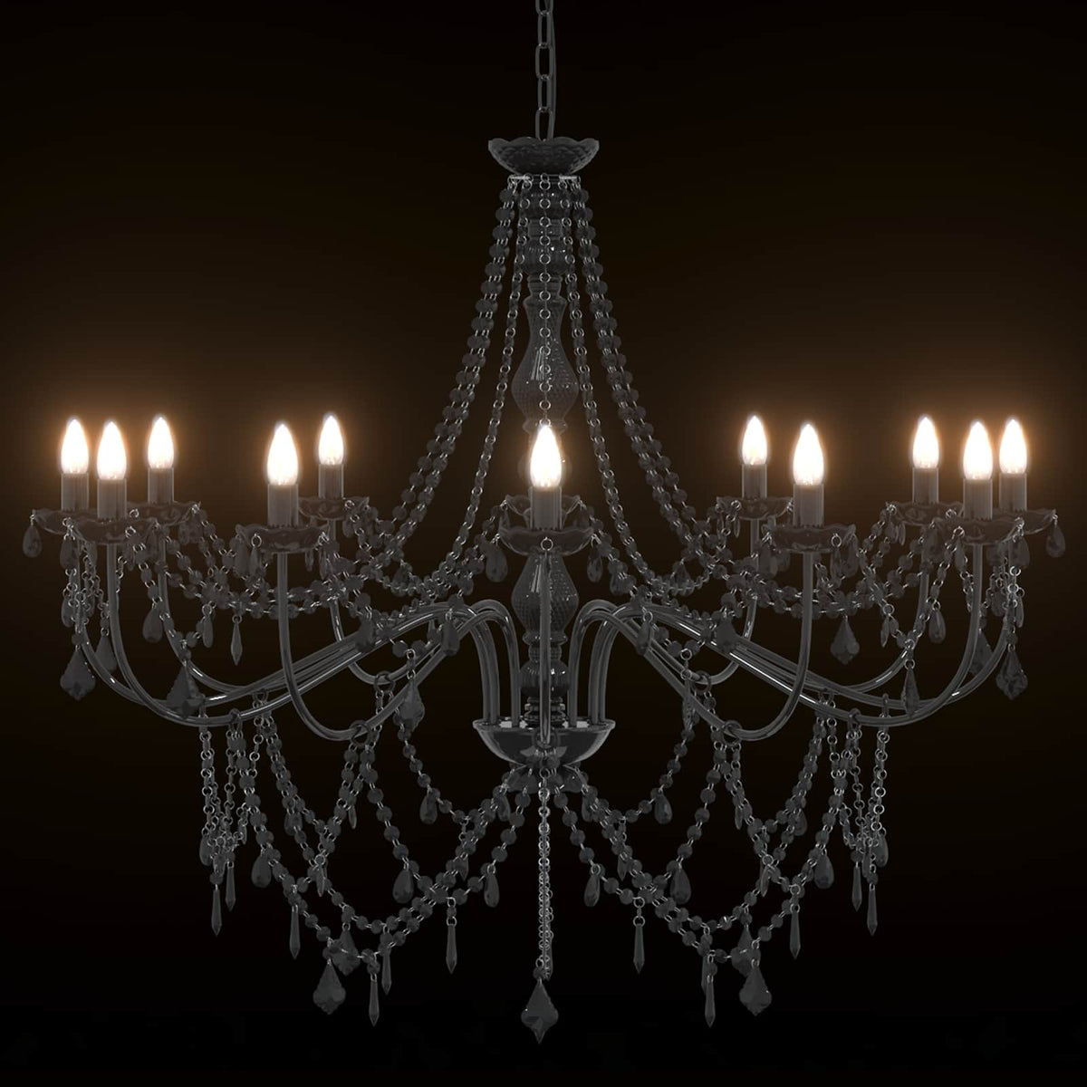 vidaXL Adjustable Chandelier with Beads E14 Metal and Acrylic Black
