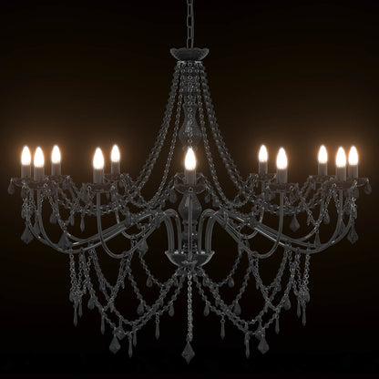 vidaXL Adjustable Chandelier with Beads E14 Metal and Acrylic Black