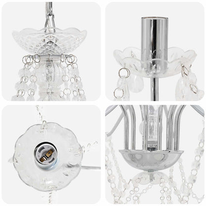 vidaXL Adjustable Chandelier with Beads E14 Metal and Acrylic Chrome