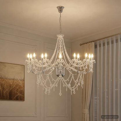 vidaXL Adjustable Chandelier with Beads E14 Metal and Acrylic Chrome