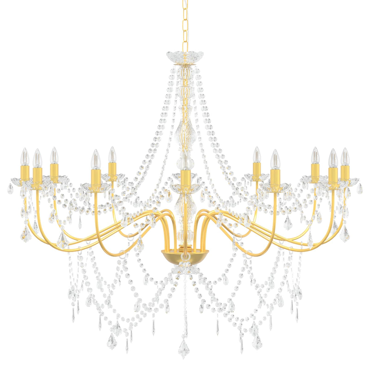 vidaXL Adjustable Chandelier with Beads E14 Metal and Acrylic Gold
