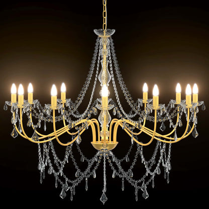 vidaXL Adjustable Chandelier with Beads E14 Metal and Acrylic Gold