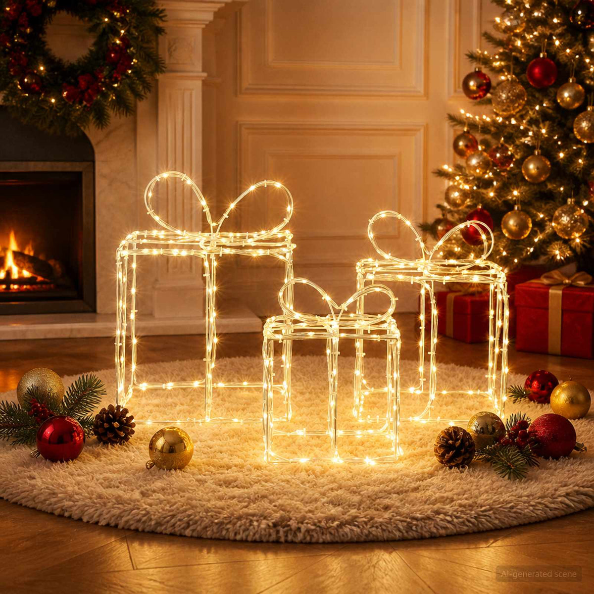 vidaXL Christmas Lighted Gift Boxes LOVIISA 3 pcs 360 LEDs Warm White