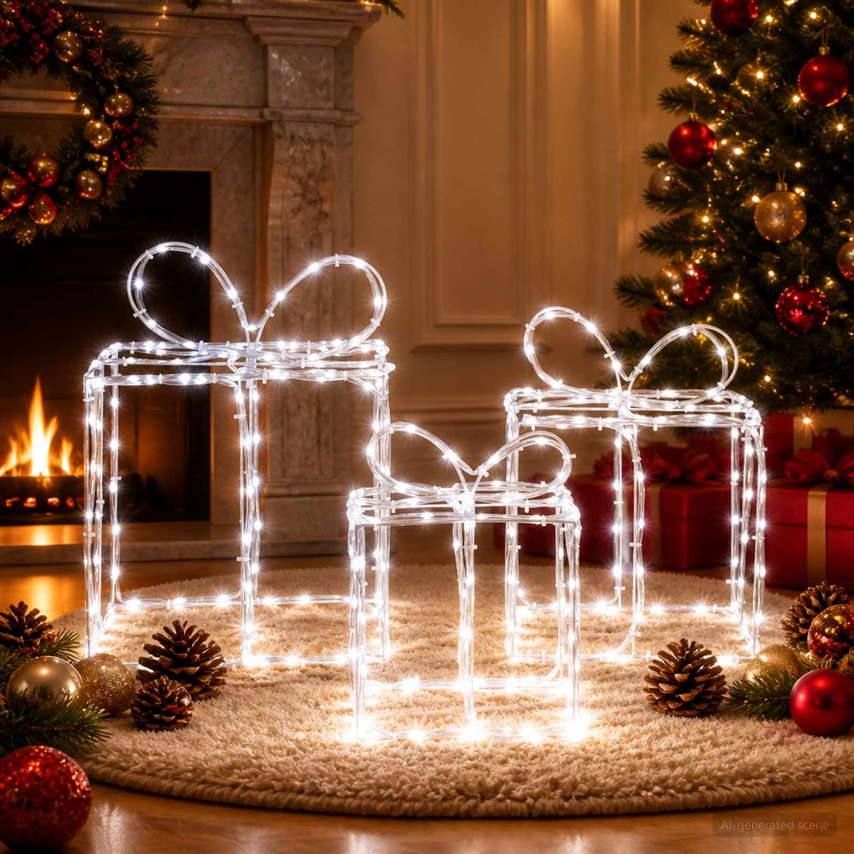 vidaXL Christmas Lighted Gift Boxes LOVIISA 3 pcs 360 LEDs Cold White