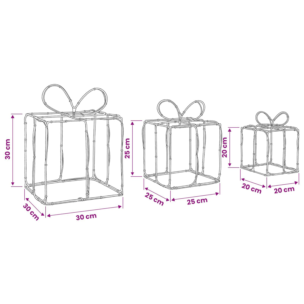 vidaXL Christmas Lighted Gift Boxes LOVIISA 3 pcs 360 LEDs Cold White