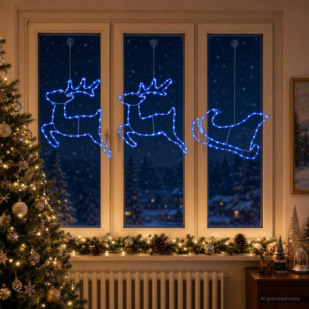 vidaXL Reindeer and Sleigh Christmas Decoration LOVIISA 180 LEDs Blue
