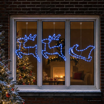 vidaXL Reindeer and Sleigh Christmas Decoration LOVIISA 180 LEDs Blue