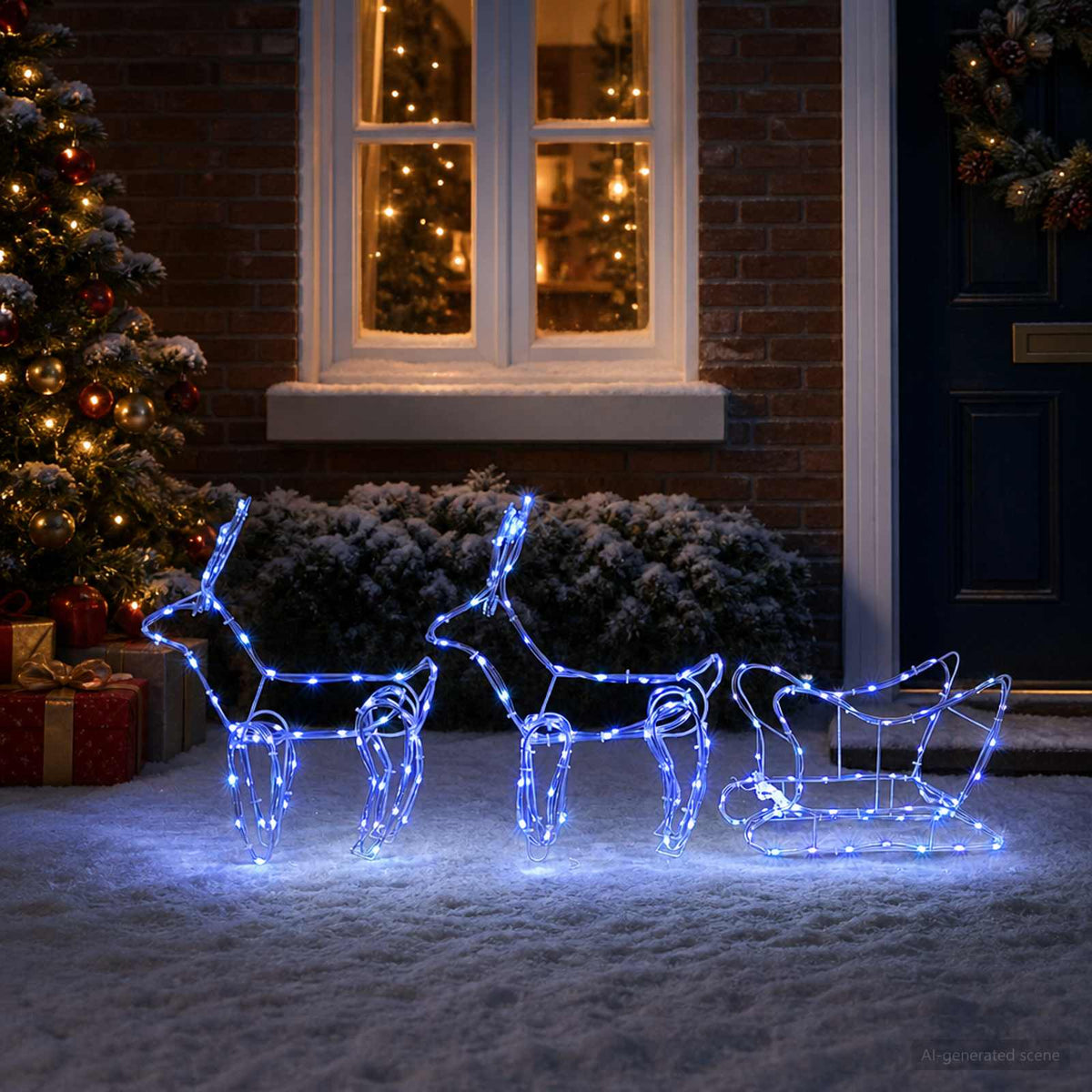 vidaXL Reindeer and Sleigh Christmas Decoration LOVIISA 240 LEDs Blue
