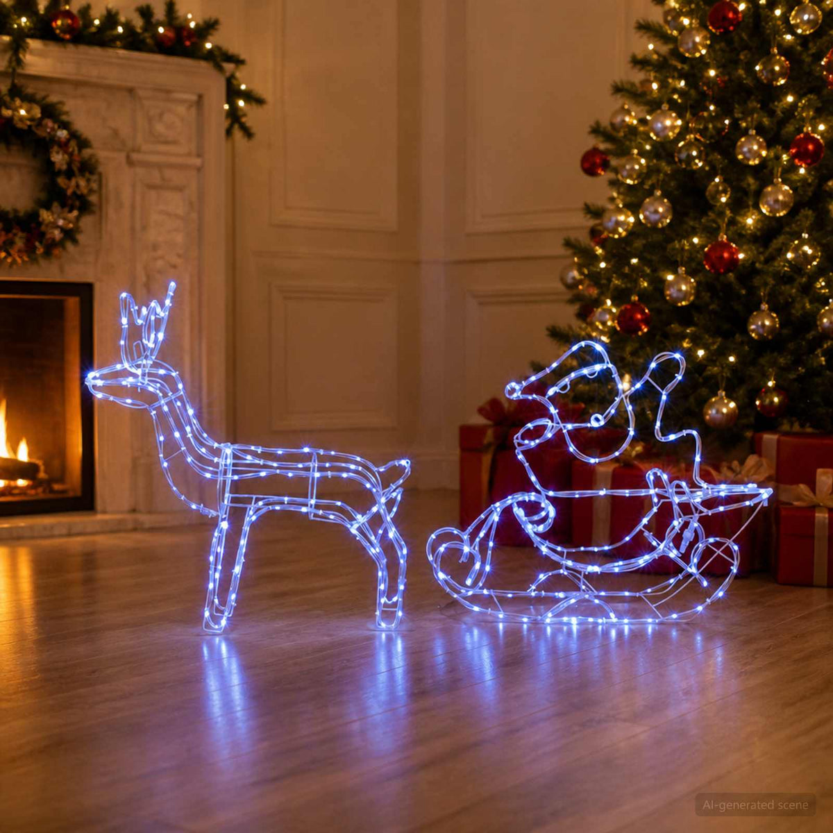 vidaXL Reindeer and Sleigh Christmas Decoration LOVIISA 320 LEDs Blue