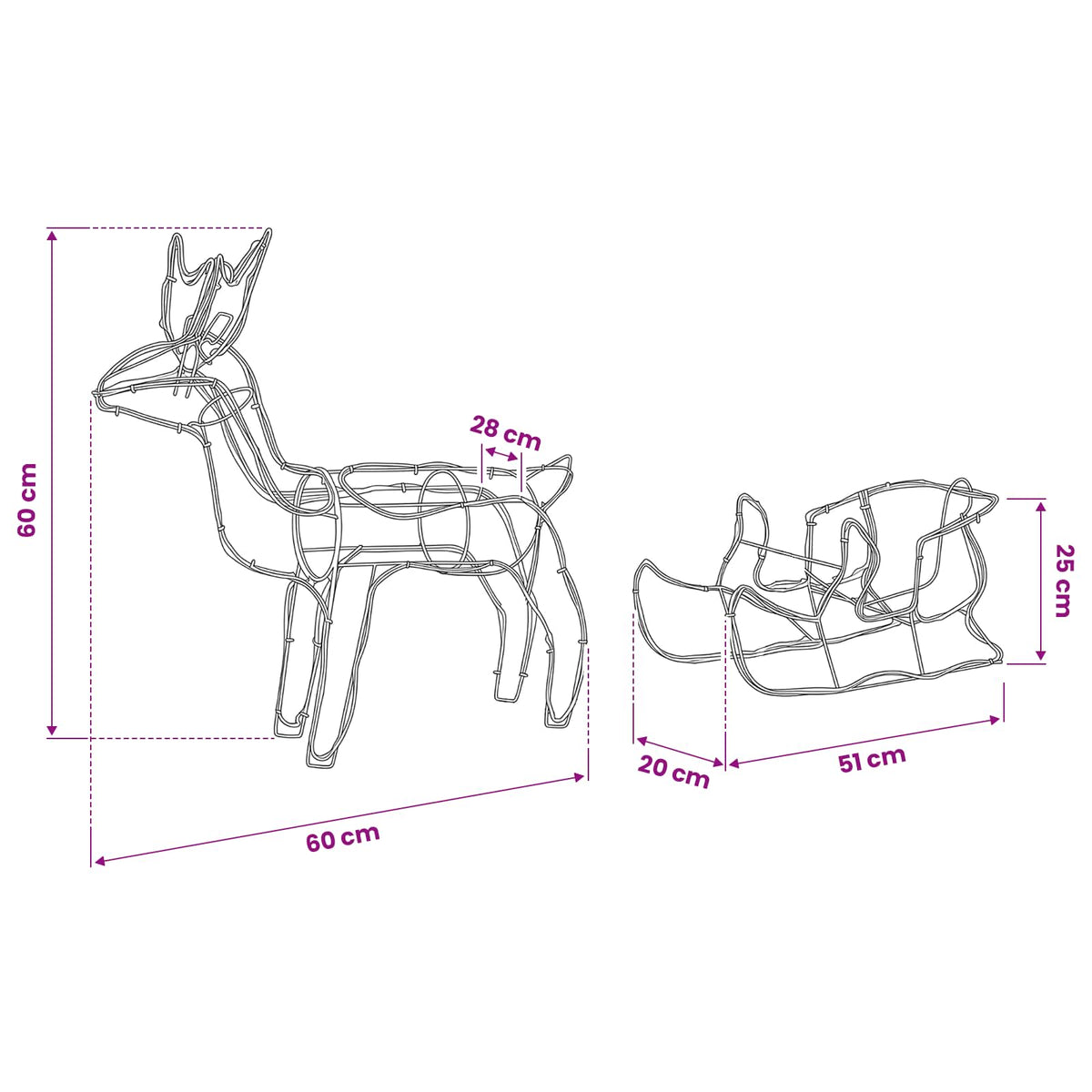 vidaXL Reindeer and Sleigh Christmas Decoration LOVIISA 240 LEDs