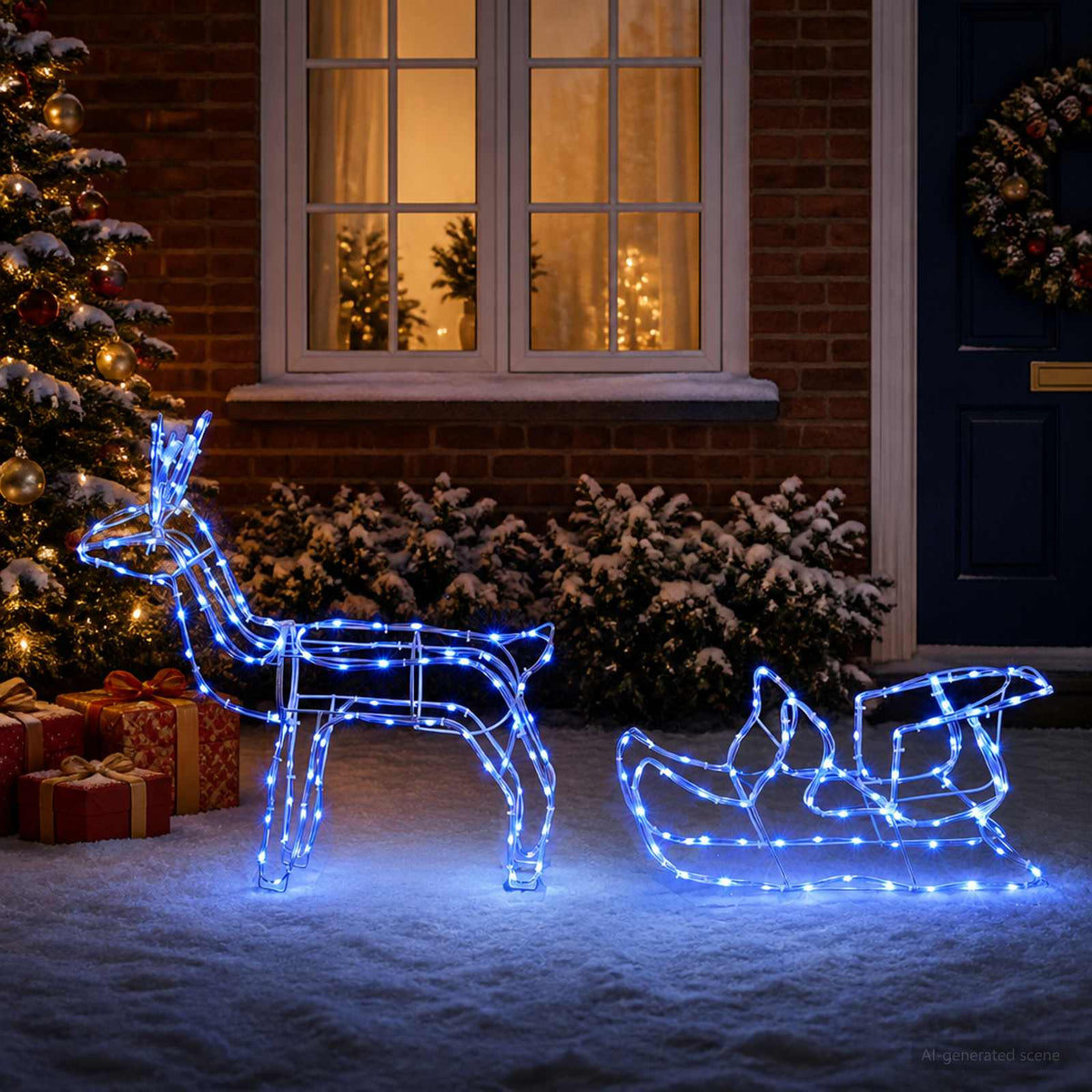 vidaXL Reindeer and Sleigh Christmas Decoration LOVIISA 240 LEDs Blue