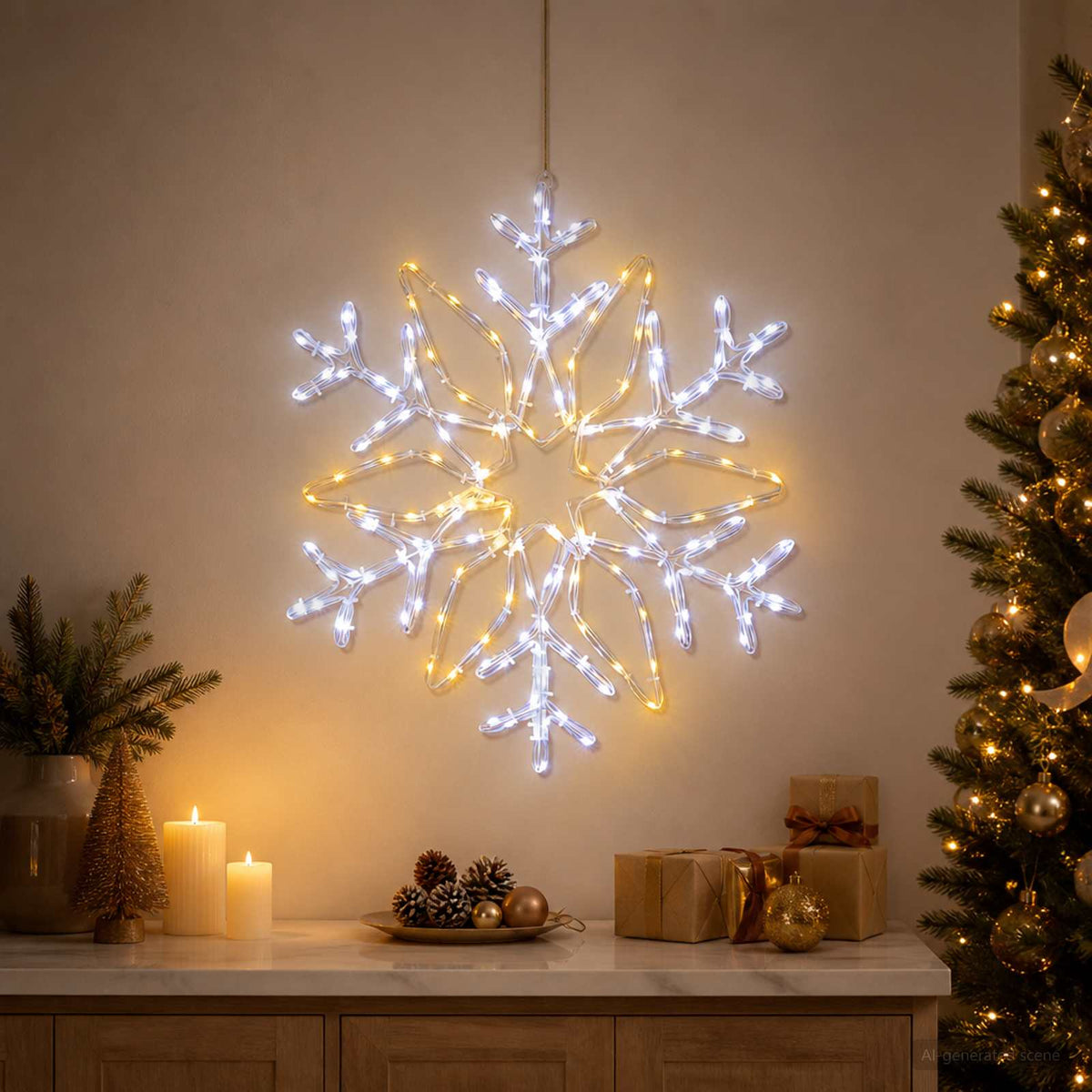vidaXL Christmas Snowflake Lights LOVIISA 140 LEDs Cold White Ø 55 cm