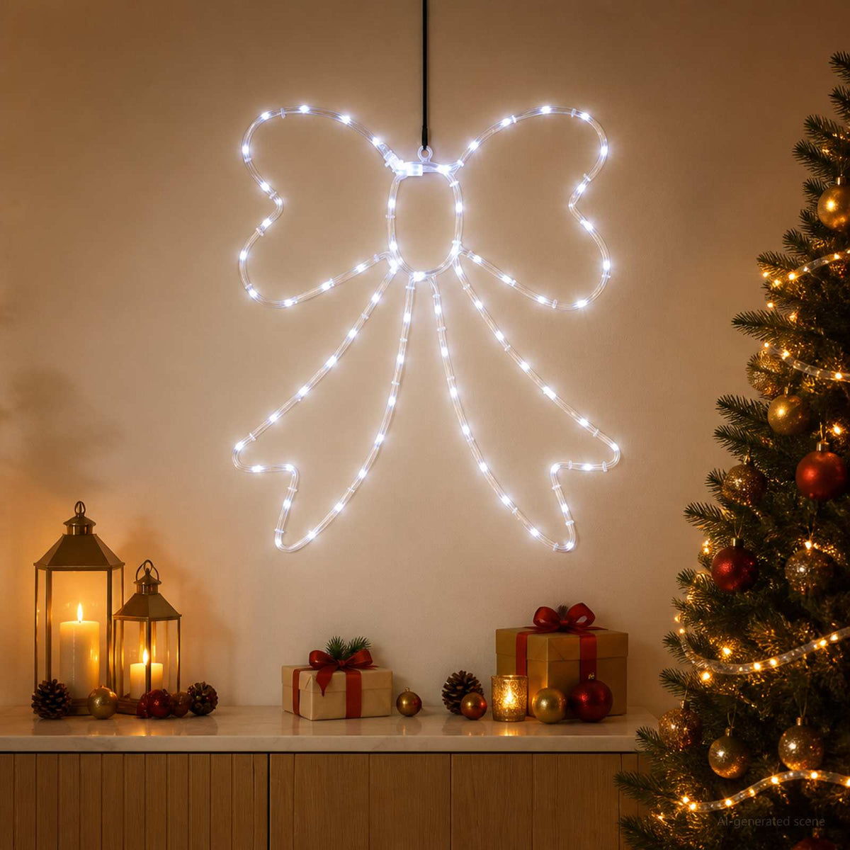 vidaXL LED Rope Light Bow LOVIISA 70 LEDs Cold White 50 x 51 cm