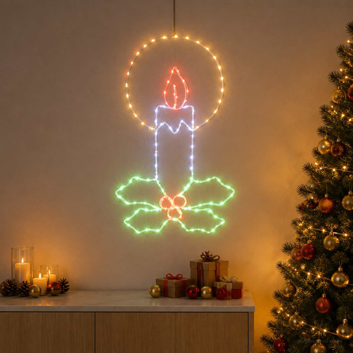 vidaXL LED Rope Light Candle with Holly LOVIISA 120 LEDs