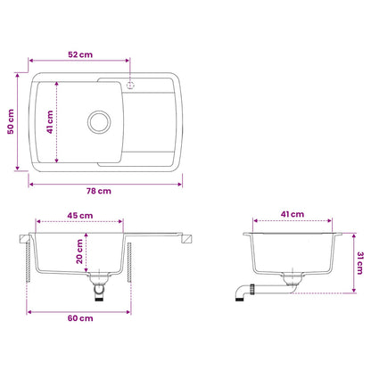 vidaXL Kitchen Sink Single Basin Granite 78 x 50 x 31 cm Graphite