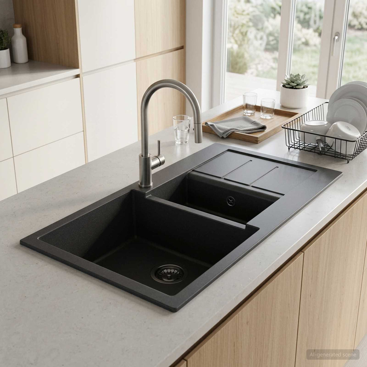 vidaXL Kitchen Sink Double Basin Granite 80 x 50 x 30.5 cm Graphite