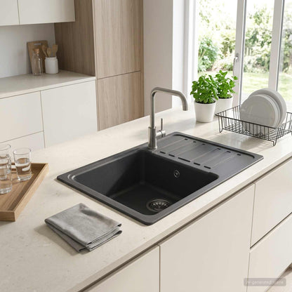 vidaXL Kitchen Sink with Drainer Granite 57.5 x 46 x 28 cm Graphite
