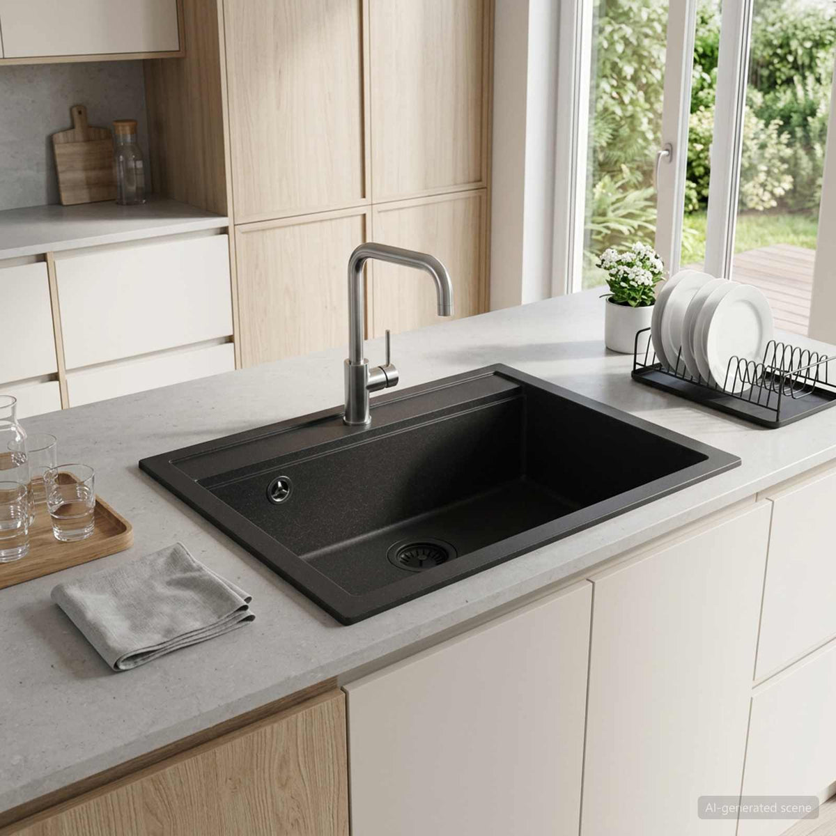 vidaXL Kitchen Sink Single Basin Granite 60 x 51 x 30.5 cm Graphite