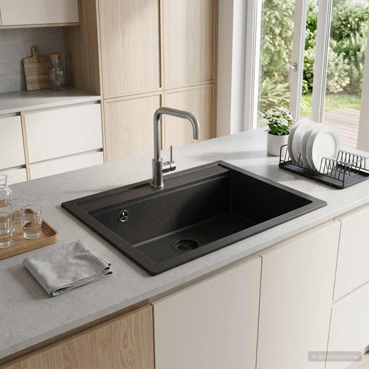 vidaXL Kitchen Sink Single Basin Granite 60 x 51 x 30.5 cm Graphite