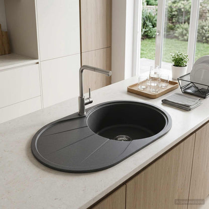 vidaXL Kitchen Sink Single Basin Granite 77 x 49 x 20.5 cm Graphite